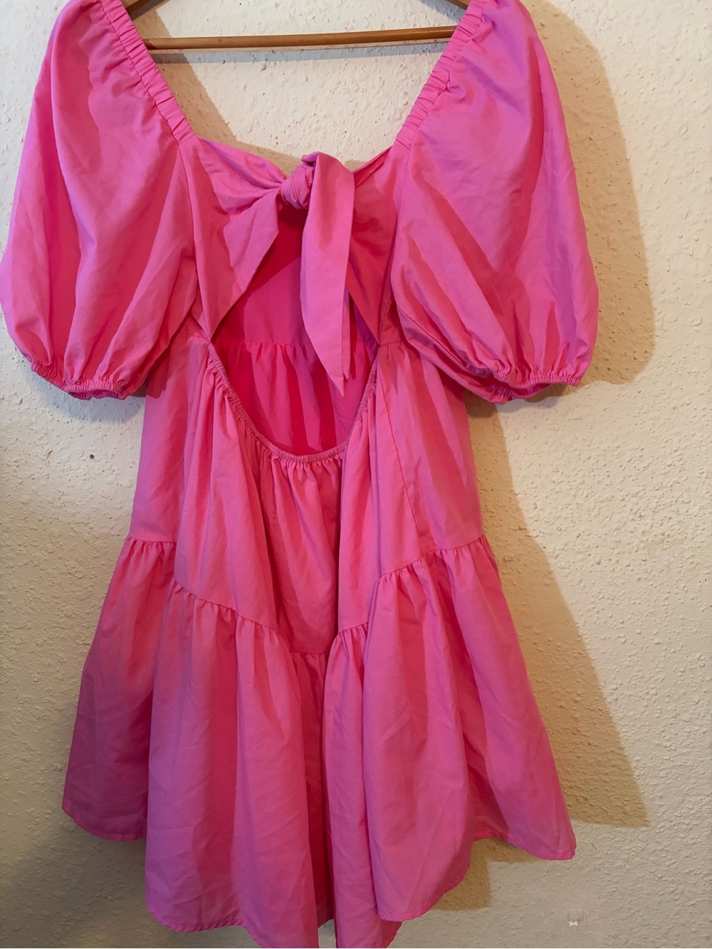 Women's Pink Puff-Sleeve Tiered Mini Dress - Picture 4 of 9